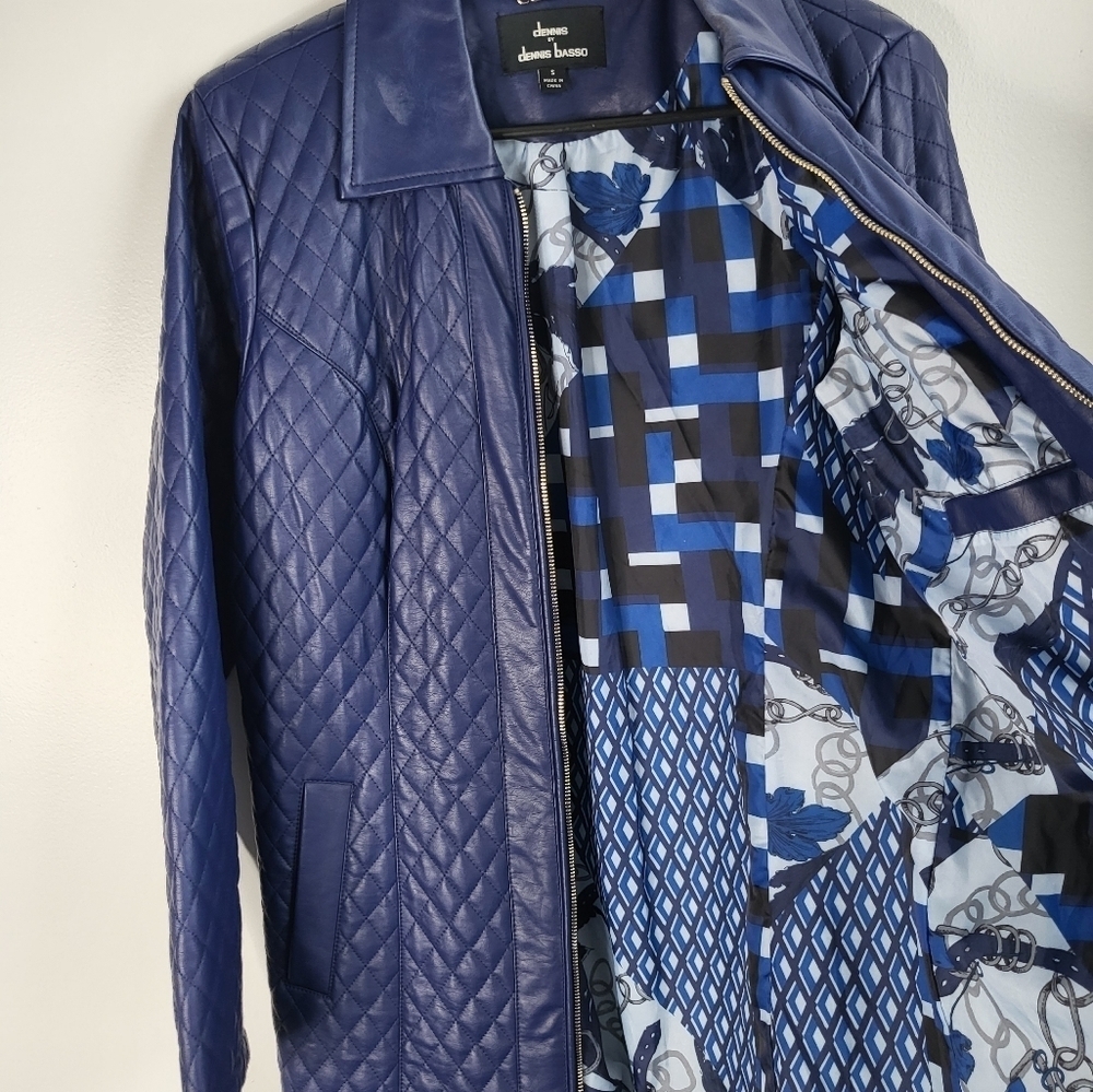 Dennis Basso faux blue leather jacket.  Like new condition size S - Picture 3 of 7